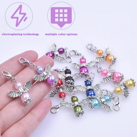 PAITOK 12 PCS Guardian Angel Keychains Colorful Pearl Angel Pendant keyring Lucky Charm Pendants Guest Return Gifts for Baby Shower Wedding Christmas Party Favors Decoration DIY Crafts