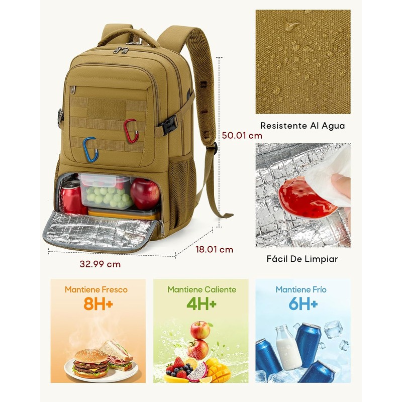 RAINSMORE Mochilas para Hombre con Lonchera Mochila para Laptop 16