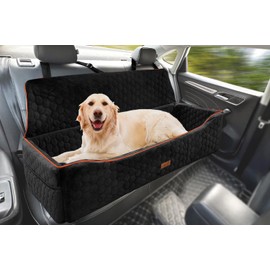 Dog Car Seat for Large Dogs Under 100LBS,Pet Booster Back Seat Removable Washable Pet Travel Safety with Safety Tethers & Storage Pocket (Black)
