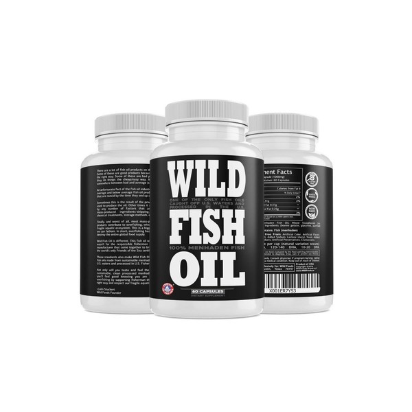 Wild Fish Oil U.S. Caught Omega-3 DPA DHA & EPA - 60 Burpless Gel Caps Non-GMO