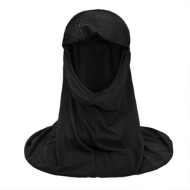 Ylucky Girls Muslim Hijab Floral Lace Head Scarf Kids Islamic Arab Scarf Shawls Head Wrap with Flowers (black (with rhinestone))