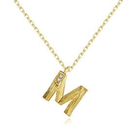 VIKI LYNN 18K Gold Plated Sterling Silver Textured Alphabet Letter M Initial Pendant Necklace for Women Girls