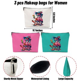 3 Pack Beach Summer Whimsical Bird Flamingo Gifts Makeup Bag, Travel Essentials Cosmetic Bags for Women Coworker Girl Trip, Travel Toiletry Bag for Graduation Birthday Christmas Girls Weekend Vacation