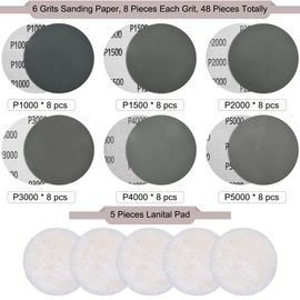 SIQUK Pack of 55 Sanding Discs Velcro 125 mm Polishing Hood Velcro Set, Wet Dry Sandpaper Polishing Pads Sanding Pads Grit 1000/1500/2000/3000/4000/5000 for Car Polishing Wood Metal