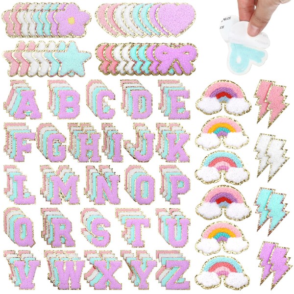 154pcs Chenille Letter Patches Iron on Self Adhesive Chenille Fabric