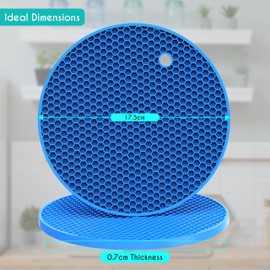 4 Pcs Thick Trivets for Hot Dishes, Non Slip Hot Pot Holders, Kitchen Heat Resistant Silicone Pad, Extra Thick, Large. (Blue)
