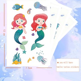 Palumma 12PCS Temporary Tattoo Stickers Set Fun Themed Body Art for Parties Costumes Creative Play Safe Waterproof Fake Tattoos for Dress Up Decoration butterfly (mermaid)