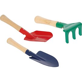 Small Foot Sandkisten-Set aus Holz Metall, Spaten, Schaufel und Harke, Sandspielzeug für Kinder ab 3 Jahren, 1114 1114 cm