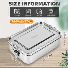 VIKCOLEE 4 PCS Stainless Steel Bento Box 1400ml, Metal Bento Box, Metal Lunch Box, Food Containers, Stainless Steel Lunch Container for Home, Work, Camping