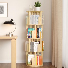 YGYQZ Rotating Bookshelf, 4 Tier Floor Standing Bookcase Wood for Kids & Adult 360 Display Narrow Book Shelf Organizer Storage Rack for Bedroom, Living Room, Study Room