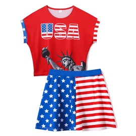KPOP Womens 4th of July Skirt Set Independence Day Top + Skirt Set American Flag Dress Athletic Skirts