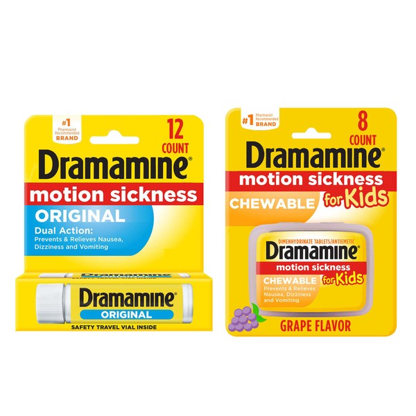 Dramamine Motion Sickness Family Pack | kid's Chewable Tablets & Original Formula