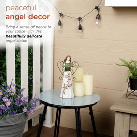 Alpine Corporation WQA1554 Floral Woodland Angel Holding Leaf Statue, Sentimental Home Décor for Patio & Garden, 12"H