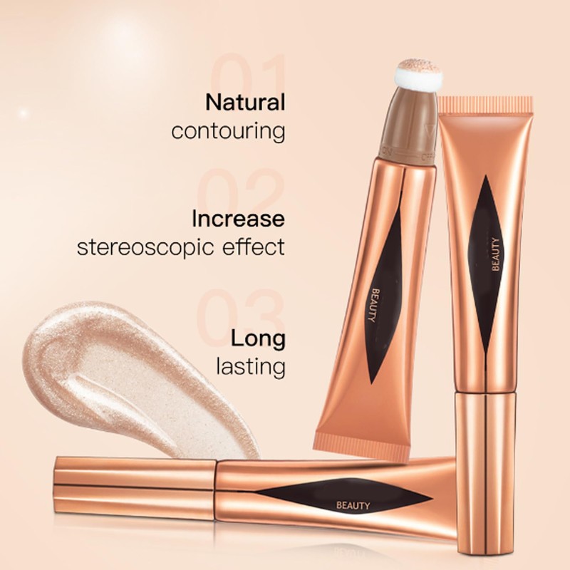 Liquid Highlighter,Shimmer Highlighter Makeup Stick With Cushion Applicator,Glitter Illuminator Makeup
