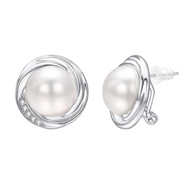 Yoursfs White Large Pearl Stud Earrings for Women Silvery CZ Stud Earrings Hypoallergenic Earring Trendy Jewelry