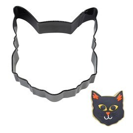 R&M Cat Lover's Cookie Cutter, Cat Face Cookie Cutter, 3.5", Black
