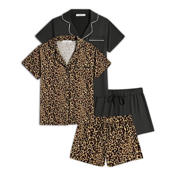 Ekouaer 2 Pack Womens Pajamas Set Button Down Summer Sleepwear