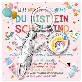 Humairc Einschulung Mädchen Geschenk Schutzengel Schlüsselanhänger Schulkind Schultüte Füllung Schulanfang Glücksbringer Plus Grußkarte Geschenkbox