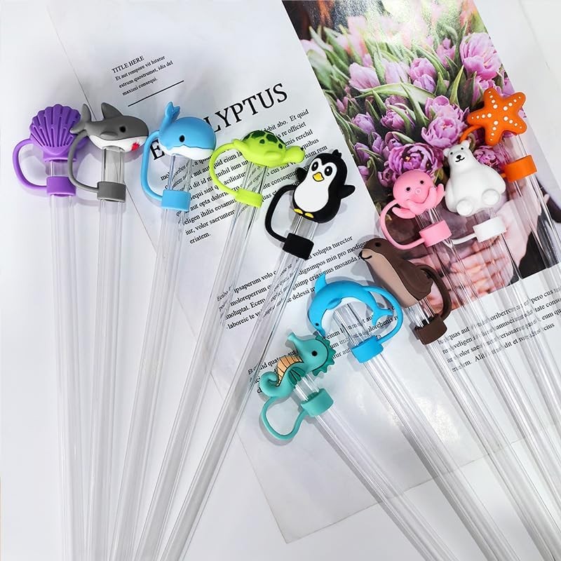 2Pcs Gray Shark Silicone Straw Covers and Caps Compatible with