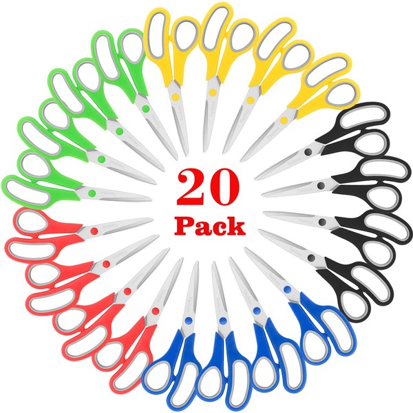 Scissors Bulk 20-Pack, Taotree 8" All Purpose Scissors, Soft Comfort-Grip