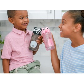 Ello Ellies 16oz Plastic Kids Water Bottle with Straw and Built-in Carrying Handle and Leak-Proof Locking Lid for School backpack, Lunchbox and Outdoor Sports, Panda