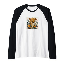 Leopard Flowers With Hearts Around Boho Style Graphic Raglan Baseball Tee