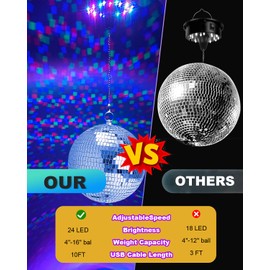 Disco Ball Motor with Lights with Remote, Palujorty 5 RPM-9 RPM 24 LED Mirror Ball Motor with Lights for 4" 6" 8" 12" Balls for Party(USB/Battery Powered)
