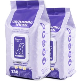 Nuesta Pets Lavender Vanilla Pet Wipes - Deodorizing No Bath Cleaning for Dogs & Puppy Grooming | Ear, Face, Butt, Paw Wet Wipe | Enriched w/Aloe, Chamomile, Oat Amino Acids for Healthier Coat & Skin
