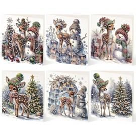 Christmas Cards ZANZER (6 Pack) 5D DIY Diamond Painting Christmas Greeting Cards Kit for Adults, DIY Diamond Painting for Family Friends Christmas Xmas Birthday Gift
