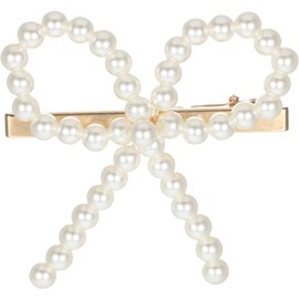 Pearl Hair Clip, Pearl Bow Hair Clips for Women, Cute Hair Barrettes for Wedding Bride Women Girls Birthday Party (White, One Size)