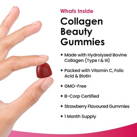 NEW LEAF PRODUCTS Collagen Gummies - High Strength Type l Bovine Collagan Beauty Supplement - Advanced Superior Type 1 Hydrolysed Collagen Peptides - Added Biotin, Vitamin C & Folic - 60 Gummies