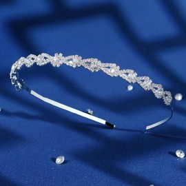 YUEKISEN Silver Rhinestone Wedding Headband Bridal Crystal Hair Band Hoop Sparkly Thin Fashion Headband for Women Party Prom Headpiece