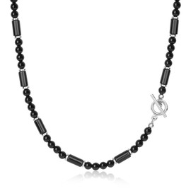 GAVU Men's Crystal Beads Necklace with Natural Stone and Stainless Steel OT Clasp Black Onyx Pearl Necklace for Men, Stone, Onyx