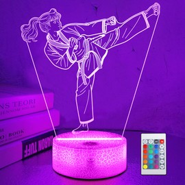 OkiyiD Taekwondo Night Light, Taekwondo Gifts for Girls, Karate 3D Illusion Lamp with 16 Colors Remote Control for Girls Birthday Xmas Gifts, Martial Arts Bedroom Decor