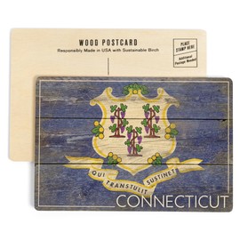 Rustic Connecticut State Flag (4x6 Birch Wood Postcards, 2-Pack Stationary, Rustic Home Wall Decor)
