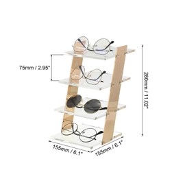 uxcell Sunglasses Display Stand, 1Pcs - Transparent Acrylic Sunglass Rack, 4-tier Glasses Stand, Eyewear Rack for Optical Shop Home Shopping Mall (Gold)
