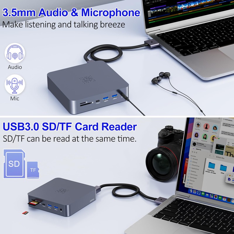 18-in-2 MacBook Docking Station Dual 4K Monitor for M1-M5 Pro/Max,