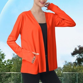 Delicate Thumb Button Sun Protective Suits for Women Stylish Pure Color Round Neck Lightweight Outfits Outside Orange
