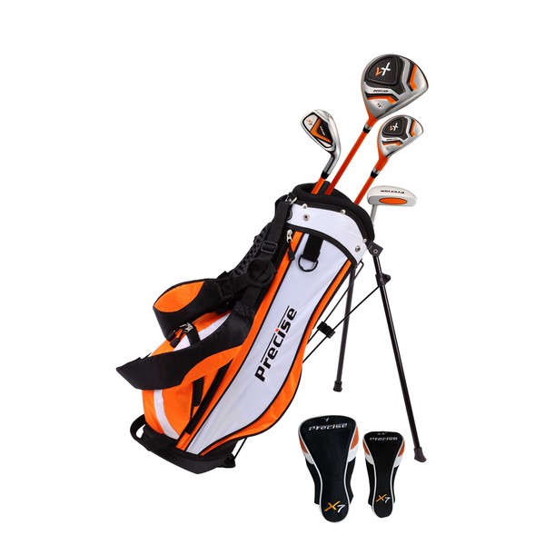 Precise Distinctive Right Handed Junior Golf Club Set for Age 3 to 5 (Height 3' to 3'8") Set Includes: Driver (15"), Hybrid Wood (22*), 7 Iron, Putter, Bonus Stand Bag & 2 Headcovers