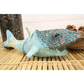 Great White Shark Hand Crafted Paper Mache In Colorful Sari Fabric Figurine