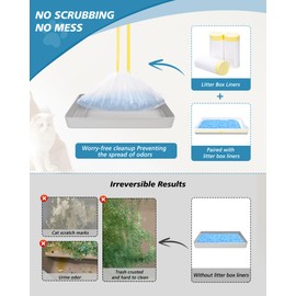 KONE 45 Count Litter Box Liners, Pet* Scoopfree Self-Cleaning Box Liners, Automatic Kitty Litter Bags, Thickened & Leak-Proof Drawstring Cat Litter Waste Bags, Disposable Refill Tray Rectangle Bags
