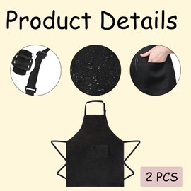 BPTZYLN 2 PCS Cooking Aprons for Women Black Aprons Catering, Adjustable Chef Aprons for Men Waterproof Mens Aprons for Cooking, Kitchen Apron Cooking Aprons for 2 Pockets, Black