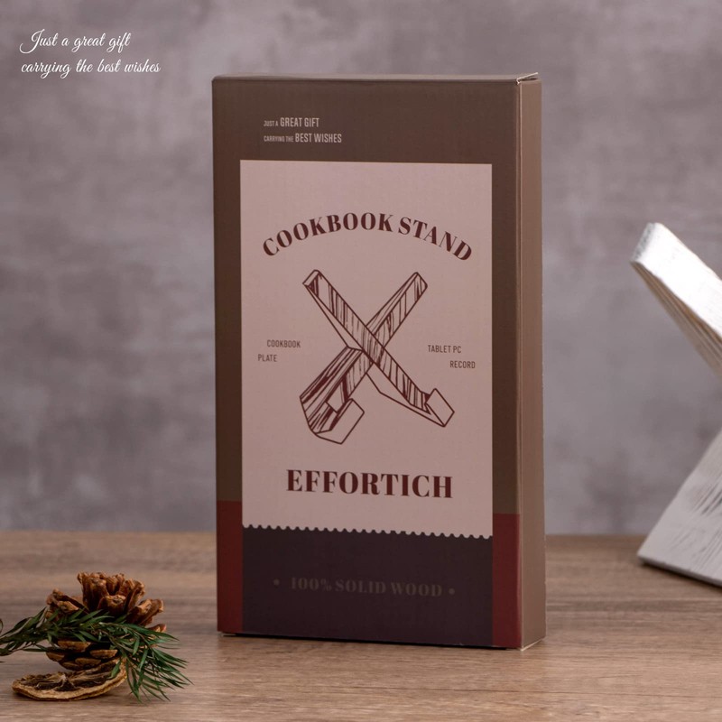 EFFORTICH Cookbook Stand, Wooden Recipe Book Holder, Cook Book Stand