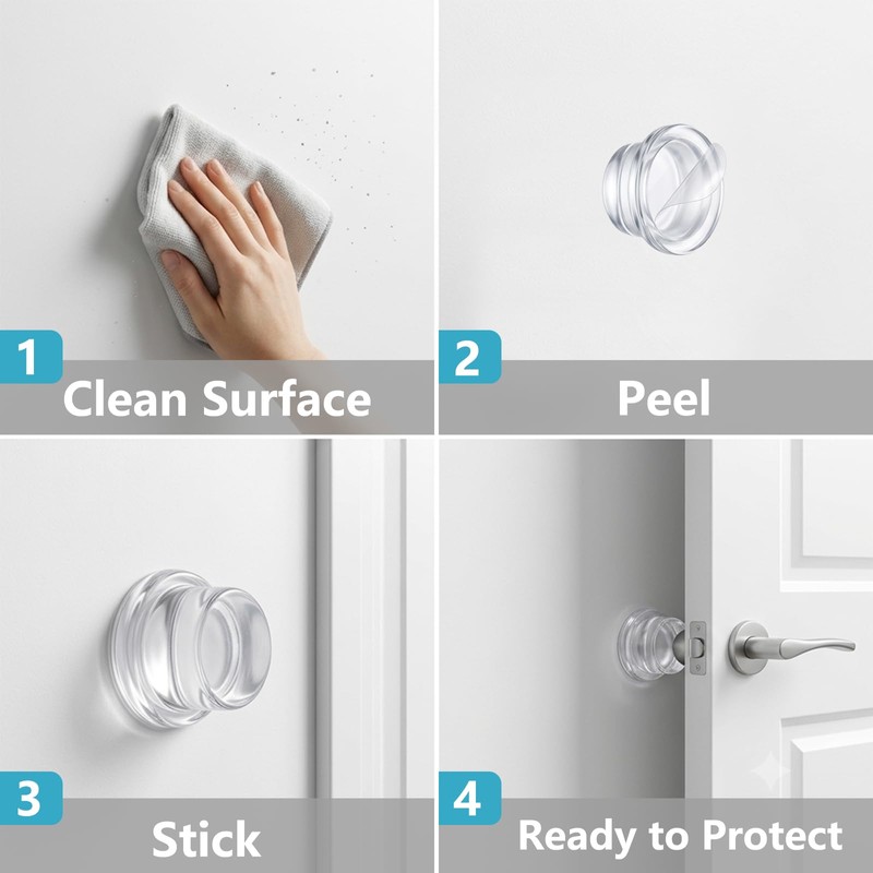 Jayen Door Stoppers for Wall, 1" Thick Clear Door Knob