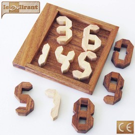 Nuber Game for Head Fracture from 9 Years - Difficulty Level 3/6. Made of Solid Wood to CE Standards, French Brand Le Deélirant, Solution with Illustrations. Remove/Insert 10 Digits in the Frame