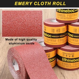 Shineboc 60 Grit Emery Cloth Roll, 3-2/3" x 32.8 Feet Continuous Sandpaper Roll, Wet Dry Sand Paper for Wood Furniture Finishing Metal Sanding Automotive Polishing