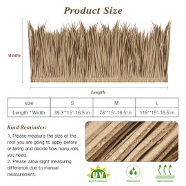 SEKKVY Tiki Hut Grass Roof, Mexican Style Palm Thatch Rolls, Artificial Palapa Thatch Roofing for Tiki Bar, Duck Blind Grass for Garden Umbrella Luau Party Decoration (Gray, 16" x 197")