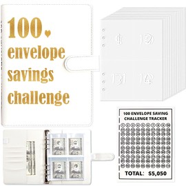 GEDunique 100 Envelopes Money Saving Challenge, 2024 New 100 Envelope Challenge Binder, Easy and Funny Way to Save $5,050 Budget Planner, 100 Day Envelope Challenge Kit Money Saving Binder White