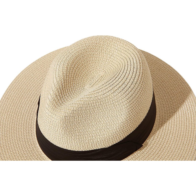 Women Wide Brim Straw Panama Roll up Hat Fedora Beach