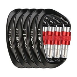 XINDA Screwgate Locking Carabiner Clip - Professional Rock Climbing Carabiner Screw Lock,Heavy Duty Carabiners for Climbing,Mountaineer,Hammock,Camping,Outdoor Equipment (5 pcs Black)